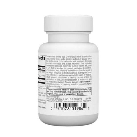 Source Naturals, L-Tryptophan, 500 mg, 30 Tabs Source Naturals