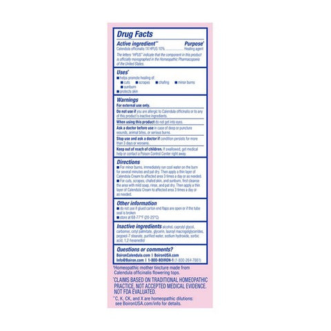 Boiron, Calendula Cream First Aid Cuts-Scrapes Chafing-Minor Burns-Sunburn, 2.5 Oz