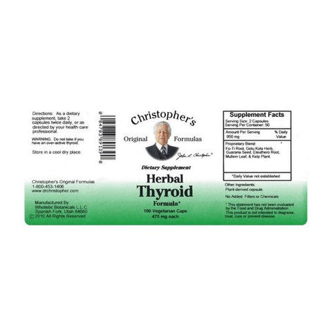 Dr. Christophers Formulas, Herbal Thyroid, 475 Mg, 100 Vegicaps Dr. Christophers Formulas