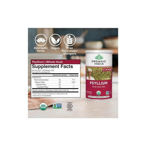 Organic India, Whole Husk Psyllium, 12 Oz Organic India
