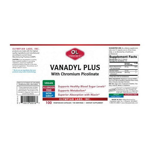 Olympian Labs, Vanadyl Plus With Chromium, 10 Mg, 100 Caps Olympian Labs
