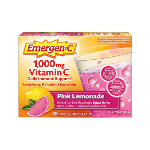 Emergen-C, Daily Immune Support Vitamin C Fizzy Drink Mix Pink Lemonade, 1000 Mg, Pack Of 30