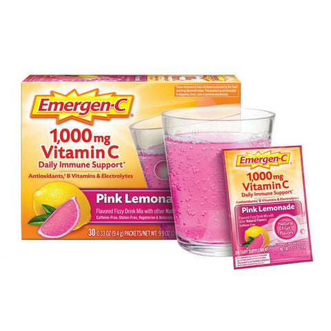 Emergen-C, Daily Immune Support Vitamin C Fizzy Drink Mix Pink Lemonade, 1000 Mg, Pack Of 30