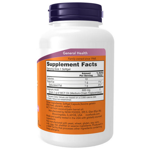 Now Foods, Caprylic Acid, 600 mg, 100 Softgels