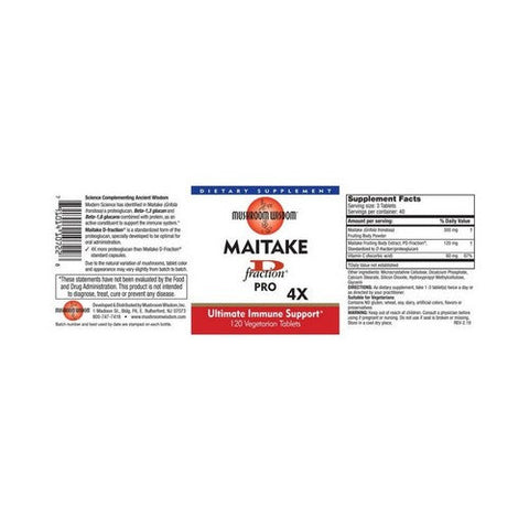 Mushroom Wisdom, Maitake D-fraction Pro 4X, 120 vegiTabs Mushroom Wisdom