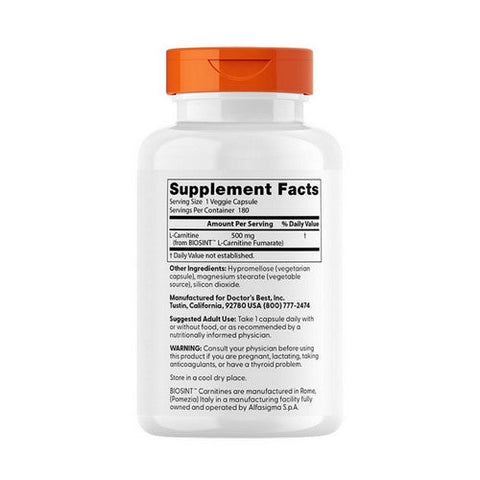 Doctors Best, L-Carnitine Fumarate With Biosint Carnitines, 855 mg, 180 Veggie Caps Doctors Best