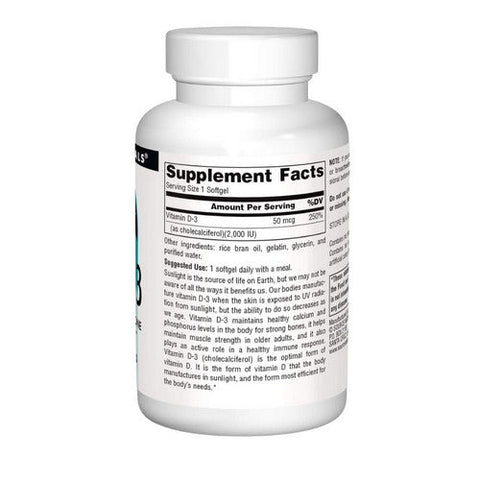 Source Naturals, Vitamin D-3, 2000 IU, 200 Softgels Source Naturals