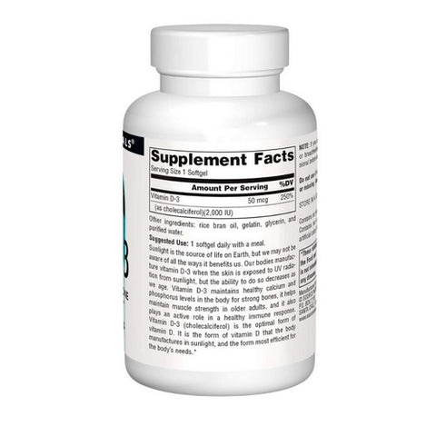 Source Naturals, Vitamin D-3, 2000 IU, 200 Softgels