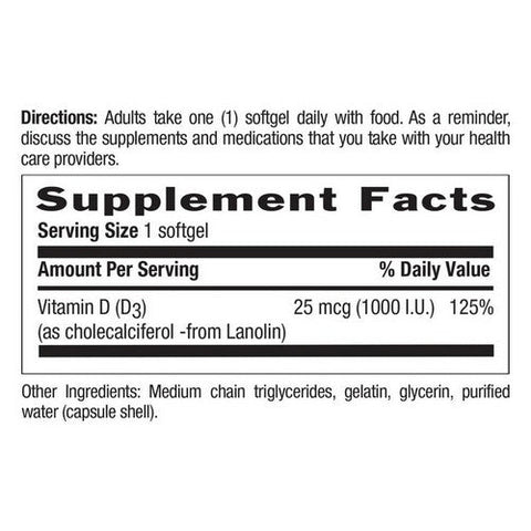 Country Life, Vitamin D3, 1000 IU, 100 Softgels Country Life