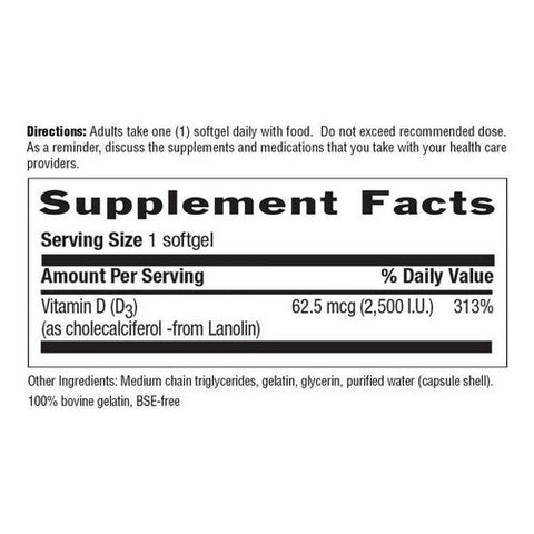 Country Life, Vitamin D3, 2500 IU, 200 Softgels Country Life