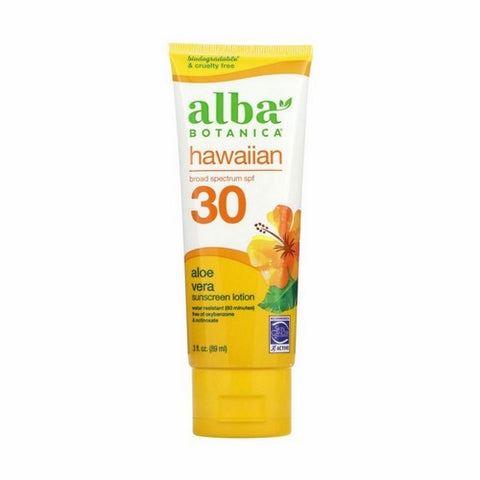 Alba Botanica, Hawaiian Sunscreen Soothing Aloe Vera SPF 30, 3 Oz