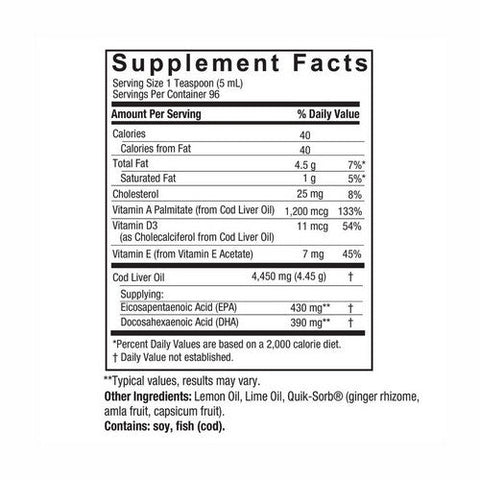 Nature's Answer, Liquid Norwegian Cod Liver Oil Natural Lemon-Lime, 16 Oz Nature's Answer