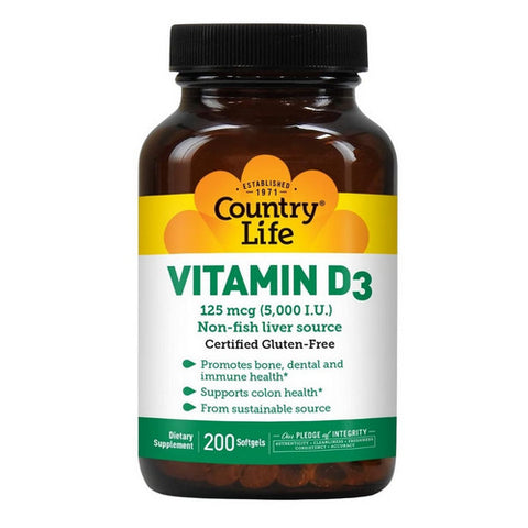 Country Life, Vitamin D3, 5000 IU, 200 Softgels