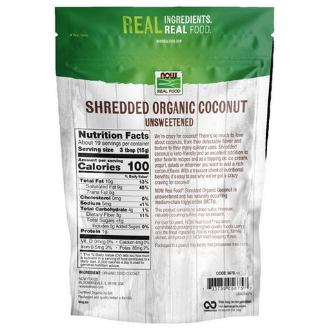 Now Foods, Coconut Organic Unsweetened, 10 oz