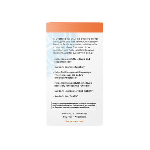 Doctors Best, SAM-e Double-Strength, 400 Mg, 60 Enteric Coated Tablets
