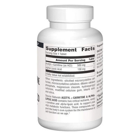 Source Naturals, Acetyl L-Carnitine And Alpha-Lipoic Acid, 650 Mg, 180 Tabs Source Naturals