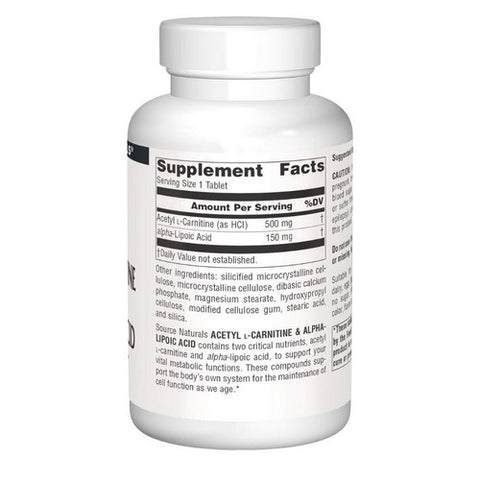 Source Naturals, Acetyl L-Carnitine And Alpha-Lipoic Acid, 650 Mg, 180 Tabs