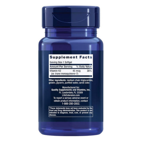 Life Extension, Low Dose Vitamin K2 Menaquinone - 7 (Mk-7), 45 mcg, 90 Softgels