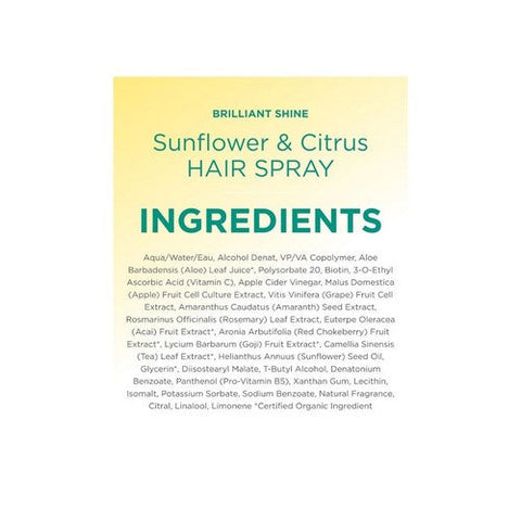 Andalou Naturals, Hair Spray Brilliant Shine For Medium Hold Sunflower And Citrus, 8.2 Oz Andalou Naturals