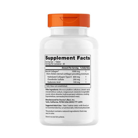 Doctors Best, Hyaluronic Acid + Chondroitin Sulfate With BioCell Collagen, 60 Tablets Doctors Best