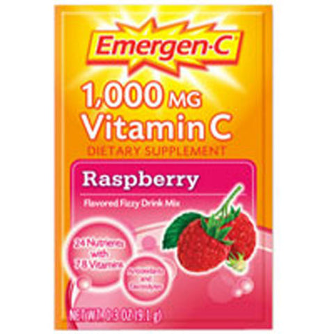 Emergen-C, Daily Immune Support Vitamin C Fizzy Drink Mix Raspberry, 1000 mg, Pack Of 10