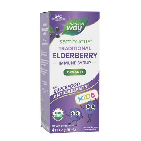 Sambucus Organic Traditional Immune Elderberry Syrup for Kids 4 Oz by Nature's Way