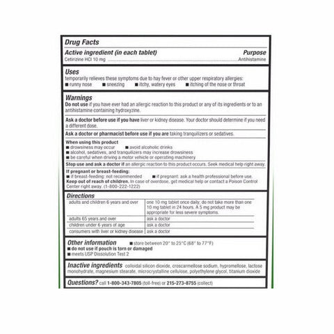 Zyrtec, Allergy Cetirizine Hci 24 Hour Go Packs Tablets, 10 Mg, 14 Tabs Zyrtec