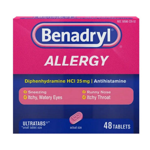 Benadryl, Allergy Diphenhydramine Hcl Antihistamine Ultratabs, 25 Mg, 48 Tabs Benadryl
