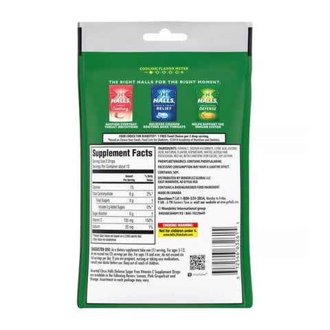 Halls, Immune System Defense Vitamin C Drops Sugar Free Assorted Citrus, 25 Count Halls