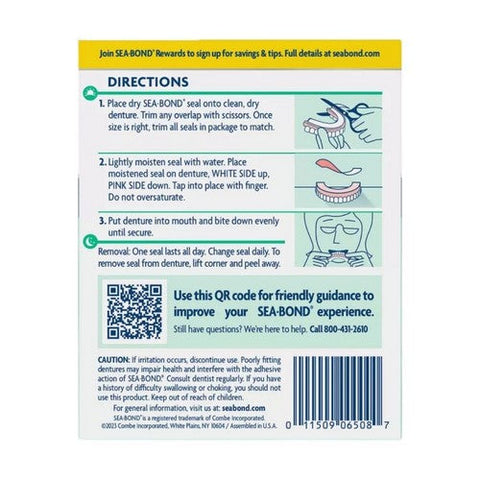 Sea-Bond, Denture Adhesive Seals Lowers Fresh Mint, 30 Count Sea-Bond