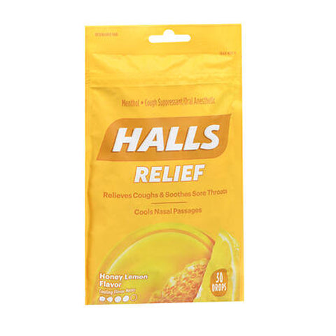 Halls, Honey Lemon Cough Relief Drops, 30 Count