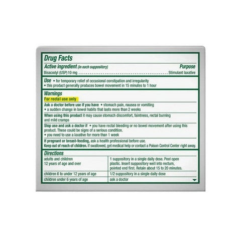 Dulcolax, Bisacodyl Medicated Laxative Suppositories, 10 Mg, 8 Count Dulcolax