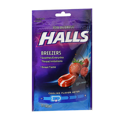 Halls, Fruit Breezers Throat Drops, Cool Berry 25 Each