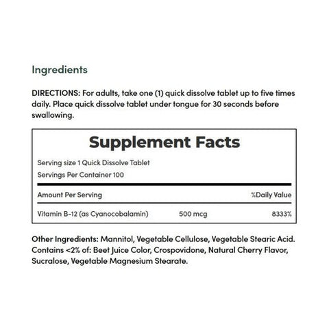 Nature's Bounty, Vitamin B-12 Quick Dissolve Tablets, 500 Mcg, 100 Count Nature's Bounty