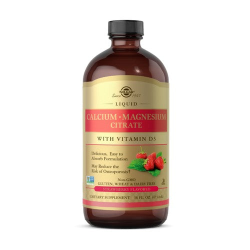 Liquid Calcium Magnesium Citrate with Vitamin D3 Natural Strawberry Flavor 16 oz By Solgar