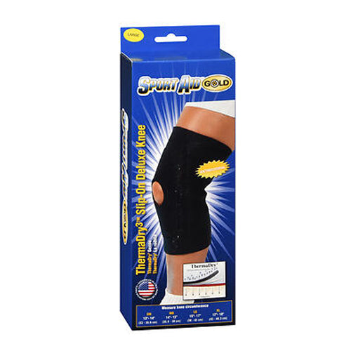 Sport Aid Gold ThermaDry3 Slip-On Deluxe Knee Support Large 1 Each By Sport Aid