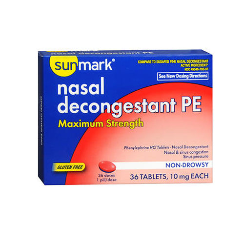 Sunmark, Sunmark Nasal Decongestant Pe Maximum Strength, 10 mg, Count of 1