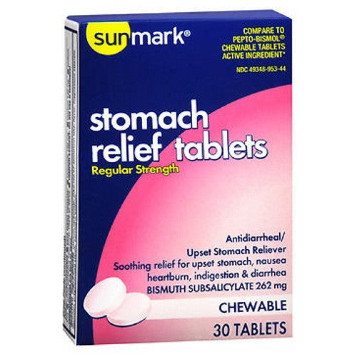 Sunmark Stomach Relief Chewable Regular Strength 30 tabs By Sunmark