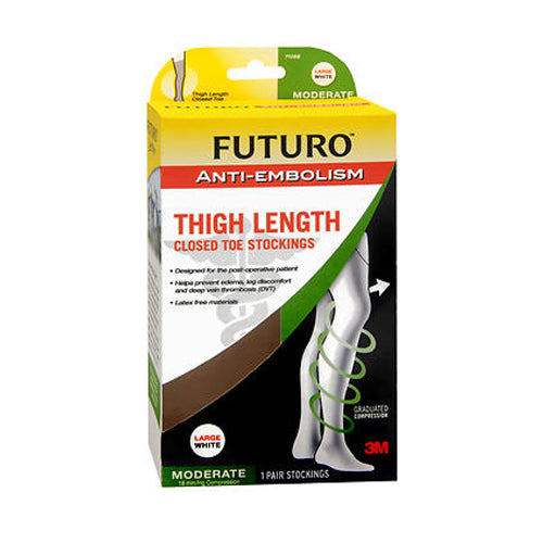 Futuro, Futuro Anti-Embolism Thigh Length Closed Toe Stockings White Moderate, Large each