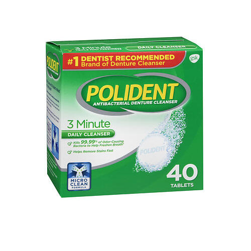 Polident 3-Minute Antibacterial Denture Cleanser 40 tabs By Abreva