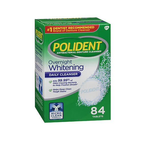 Polident, Polident Denture Cleanser Antibacterial Overnight Whitening Triple Mint Freshness, 84 tabs