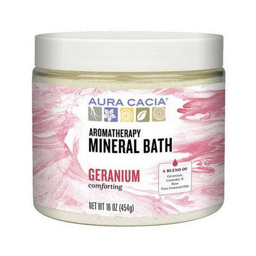 Aura Cacia, Mineral Bath, Comforting Geranium 16 Oz Jar