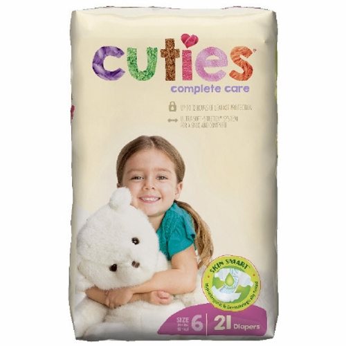 Unisex Baby Diaper Cuties  Complete Care Tab Closure Size 6 Disposable Heavy Absorbency Count of 104 By First Quality
