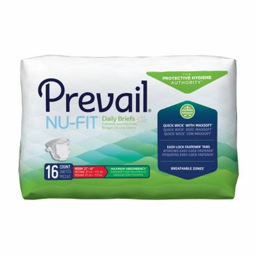 Unisex Adult Incontinence Brief Prevail  Nu-Fit  Tab Closure Medium Disposable Heavy Absorbency Count of 1 By First Quality
