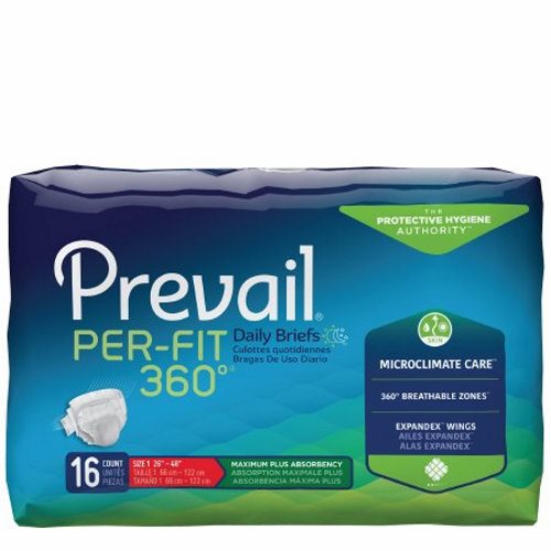 First Quality, Unisex Adult Incontinence Brief Prevail  Per-Fit 360° Tab Closure Medium Disposable Heavy Absorbency, Count of 16