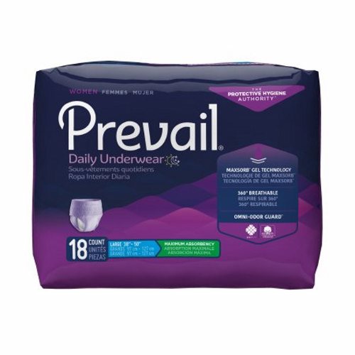 Female Adult Absorbent Underwear Prevail  For Women Daily Underwear Pull On with Tear Away Seams Lar Count of 18 By First Quality