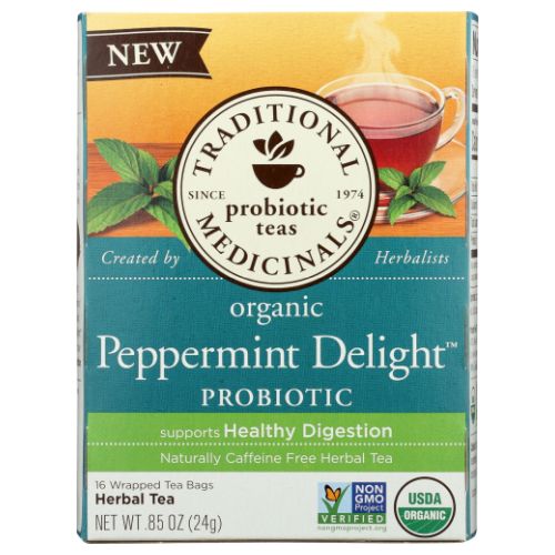 Organic Tea Peppermint Delight Probiotic 16 Bags By Traditional Medicinals