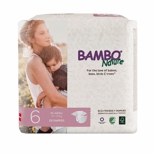 Unisex Baby Diaper Bambo  Nature Tab Closure Size 6 Disposable Heavy Absorbency White 22 Count By Abena