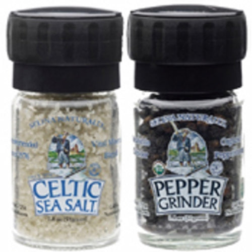 Celtic Sea Salt, Salt & Pepper Mini Grinders Light Grey Salt, 2 Packets
