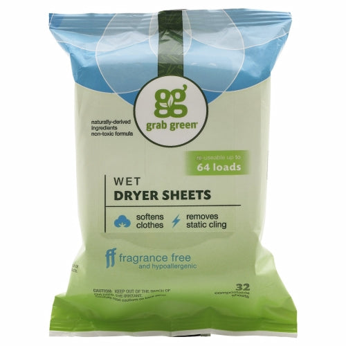 Wet Dryer Sheets Fragrance Free 32 Count By Grab Green